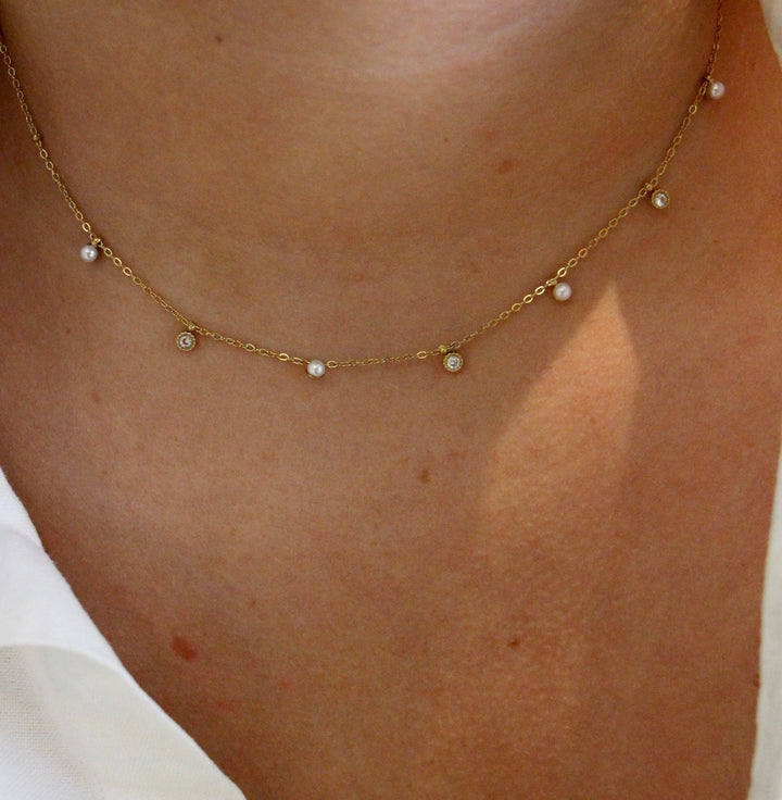 Pearl Diamond Dot Necklace
