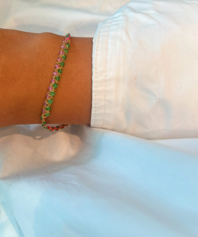 Green Pink Woven Bracelet