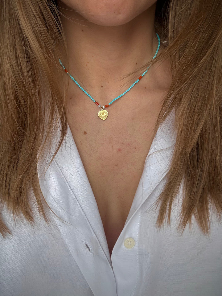 Turquoise pearl eye necklace