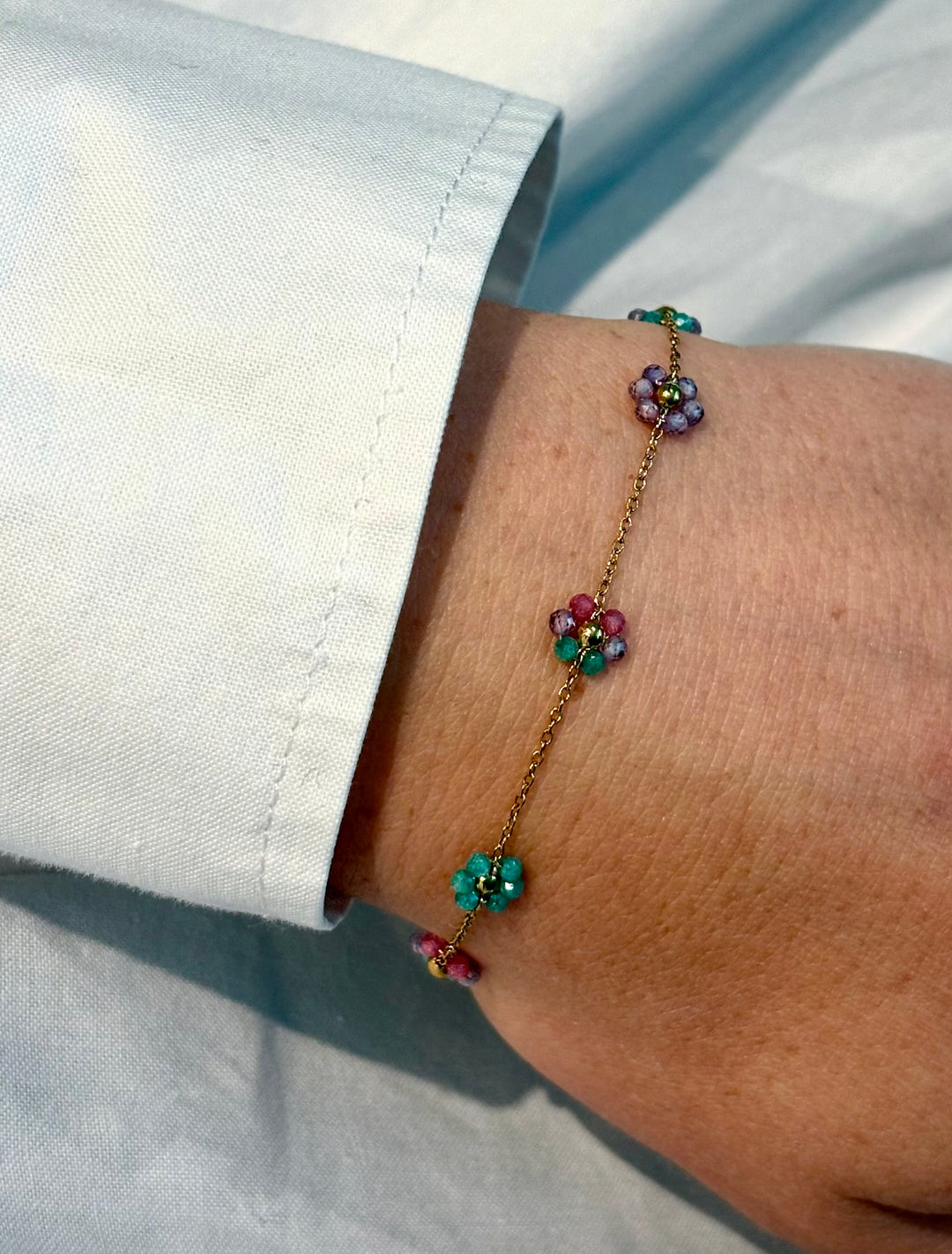 Turquoise Lila Pink Flower Bracelet