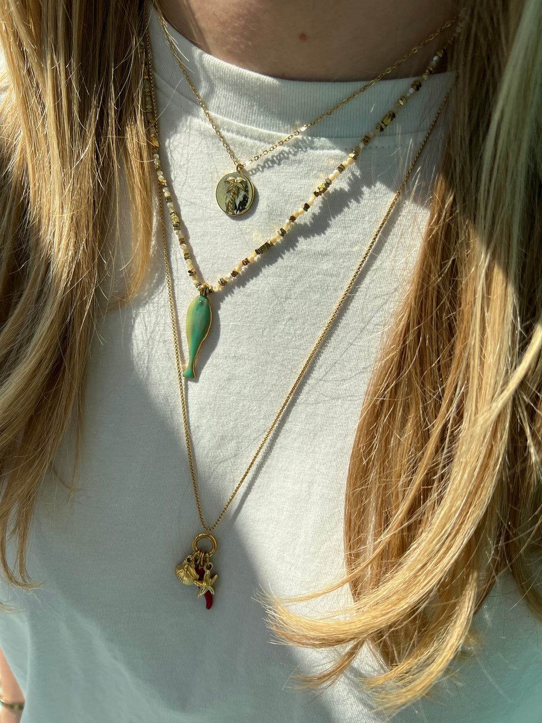 Gold Beige Fish Necklace