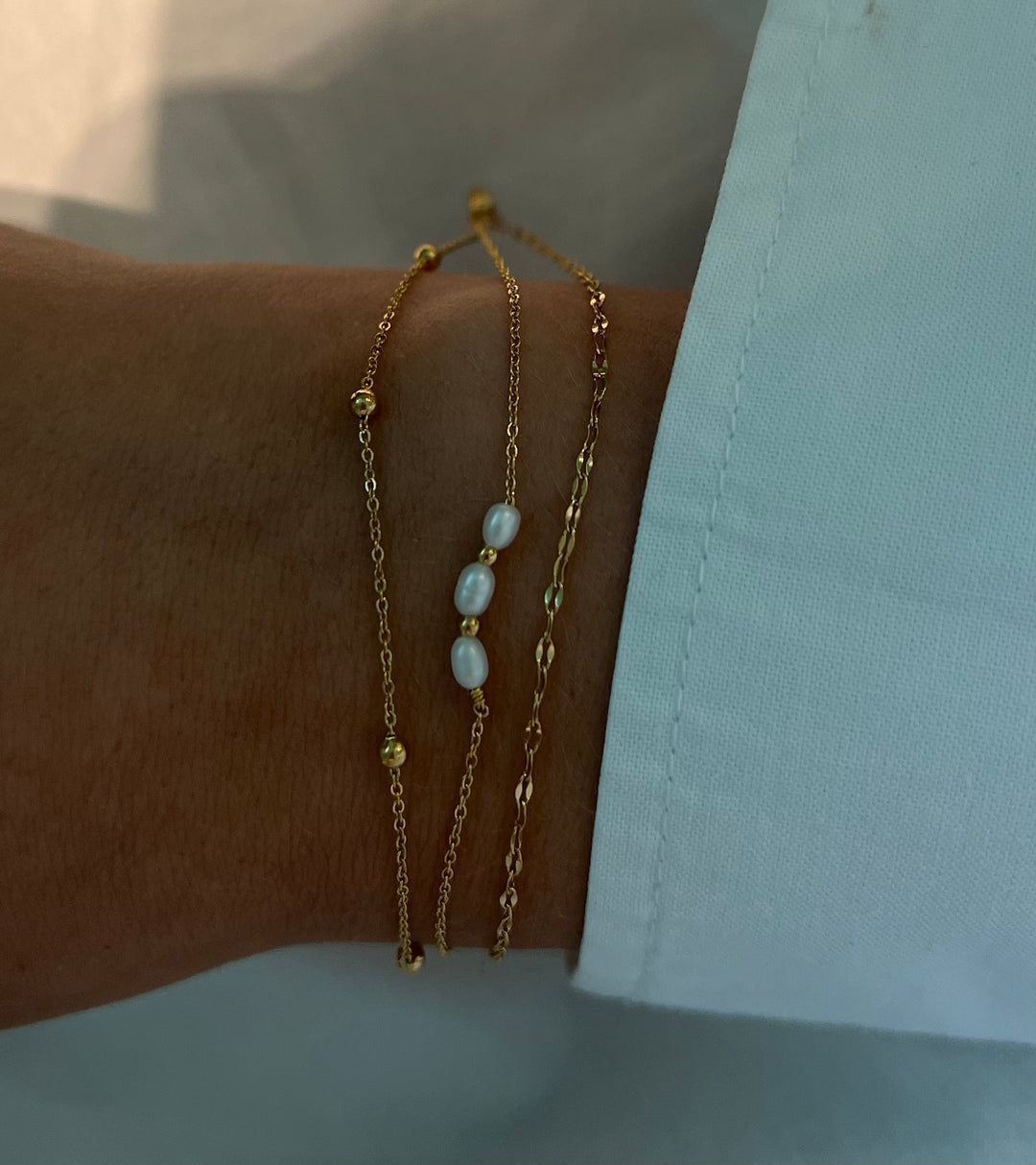 Triple Pearl Chain Bracelet