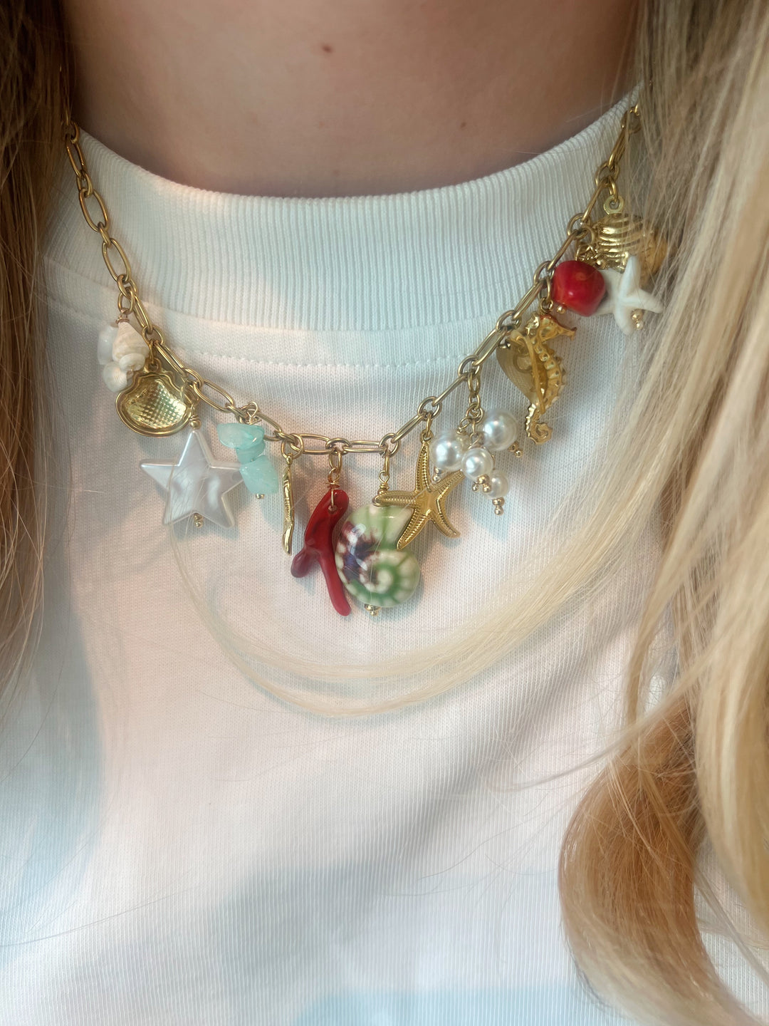 Multi Green Shell Charm Necklace