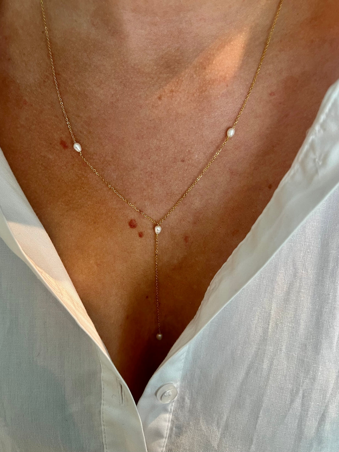 Long Triple Pearl Y Necklace