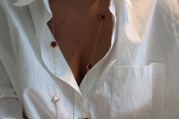 Long Burgundy Flower Necklace