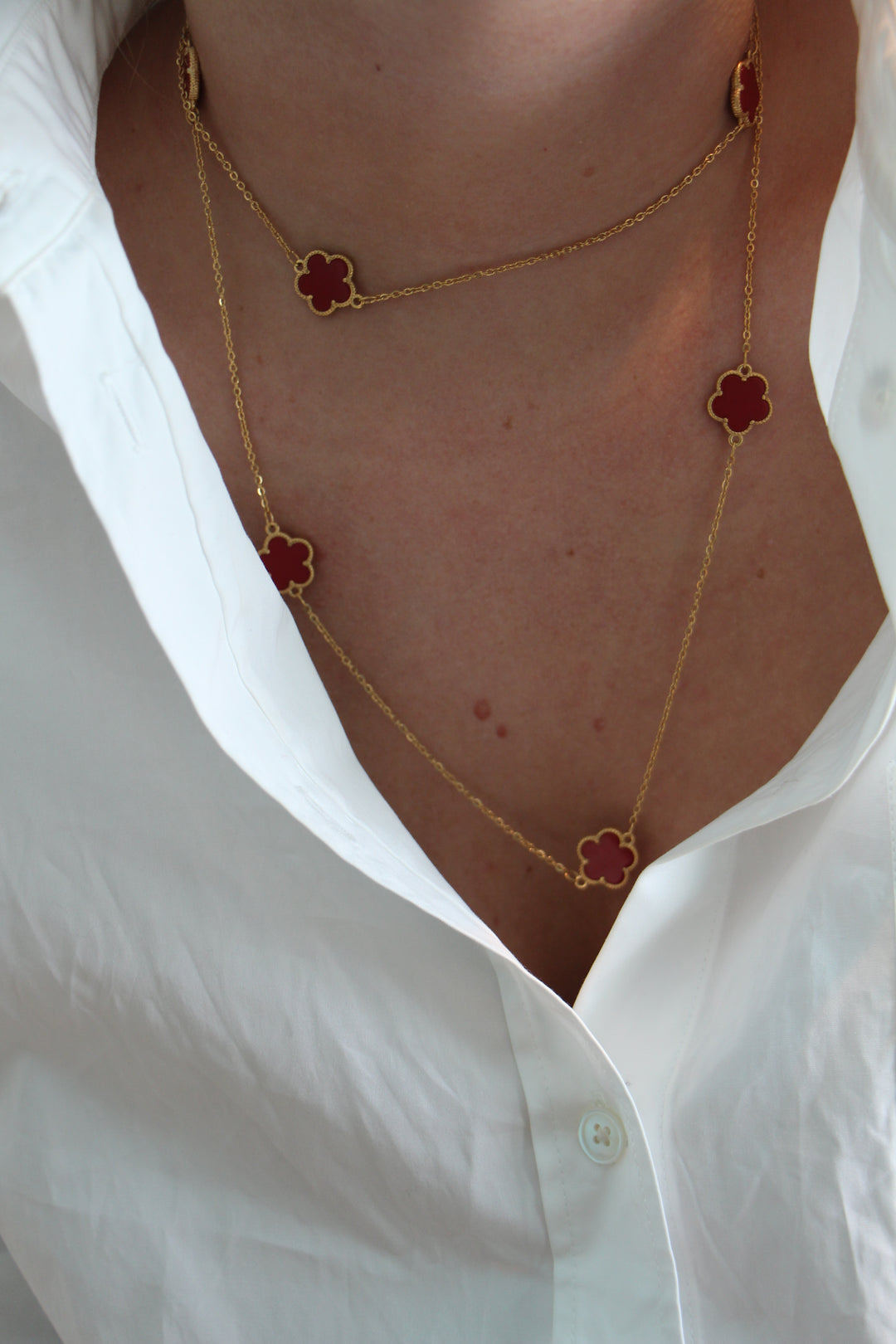 Long Burgundy Flower Necklace