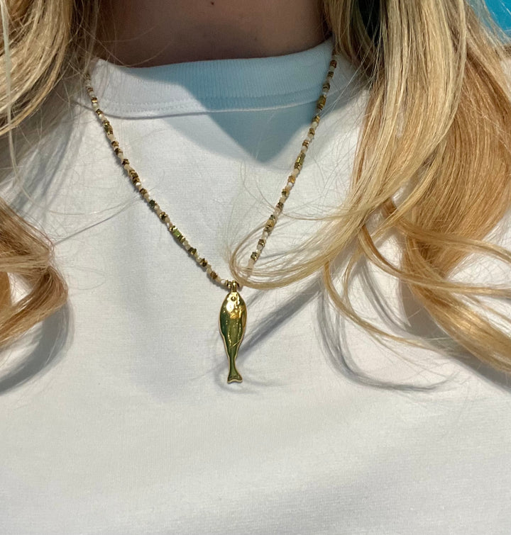 Gold Beige Fish Necklace