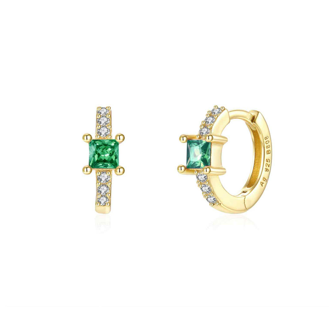 Diamond Green Square Hoop