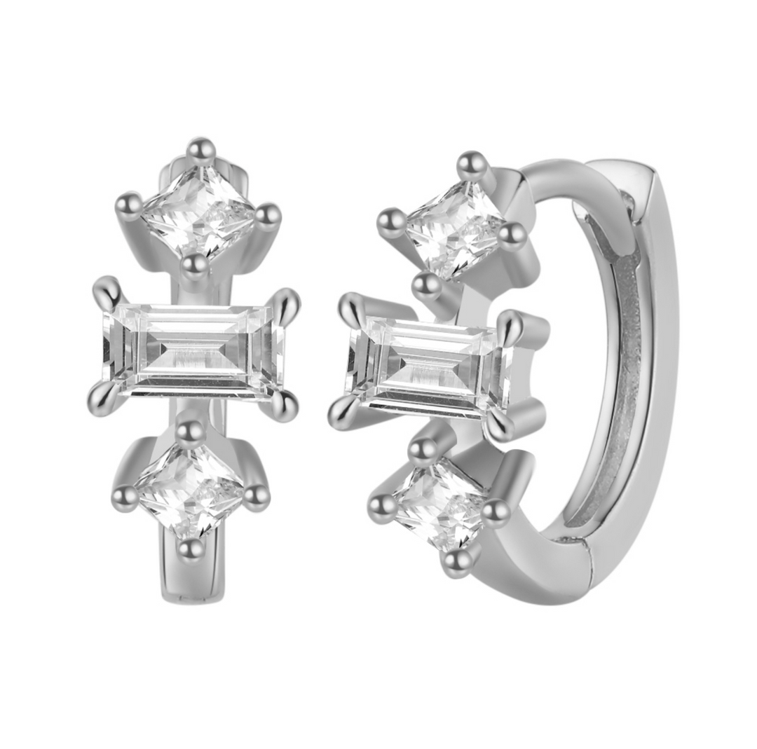 Triple Diamond Silver Hoop