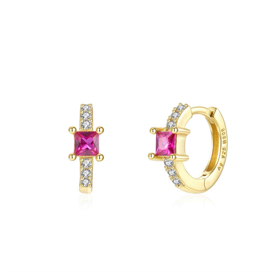 Pink Square Diamond Earring