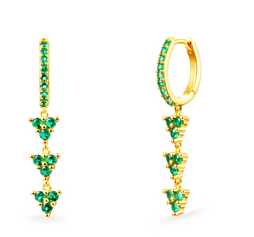 Triple Flower Green Earring