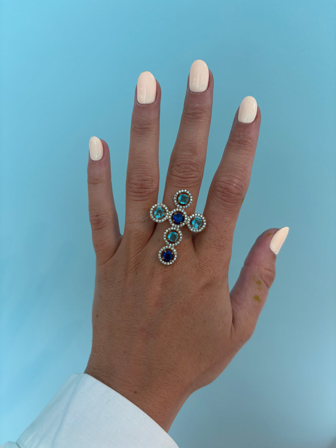 Blue Diamond Cross Ring