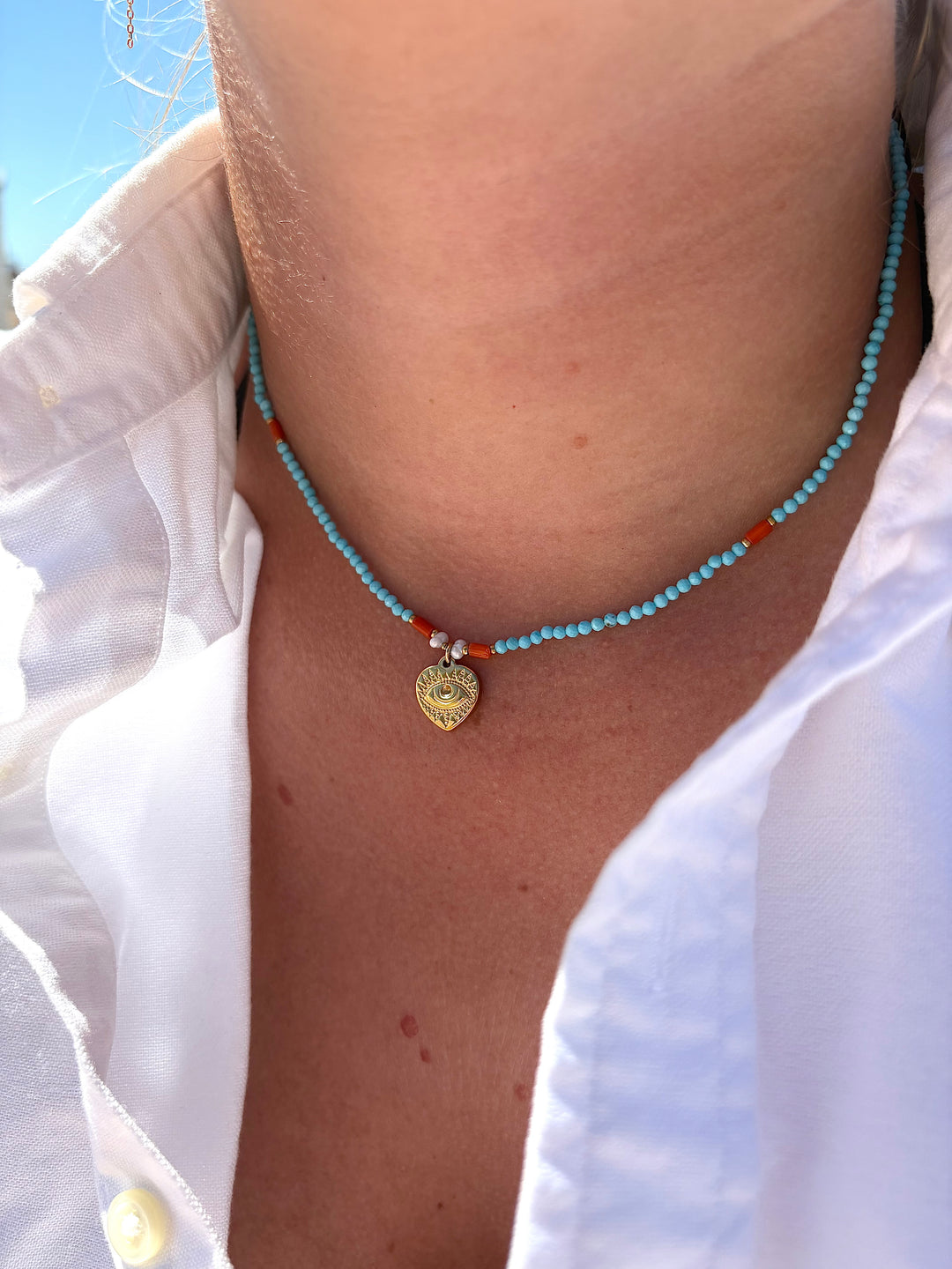 Turquoise pearl eye necklace