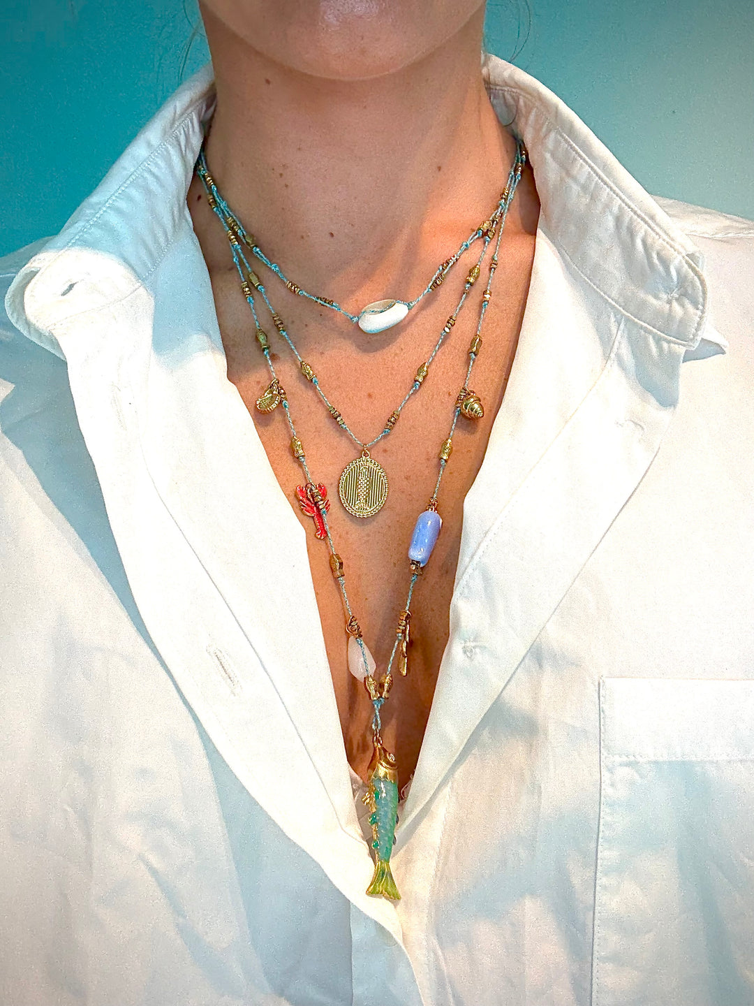 Triple Turquoise Fishie Necklace