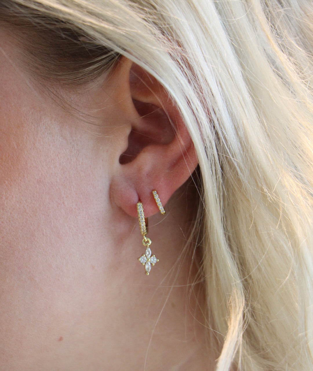 Diamond Dangling Cross Earring