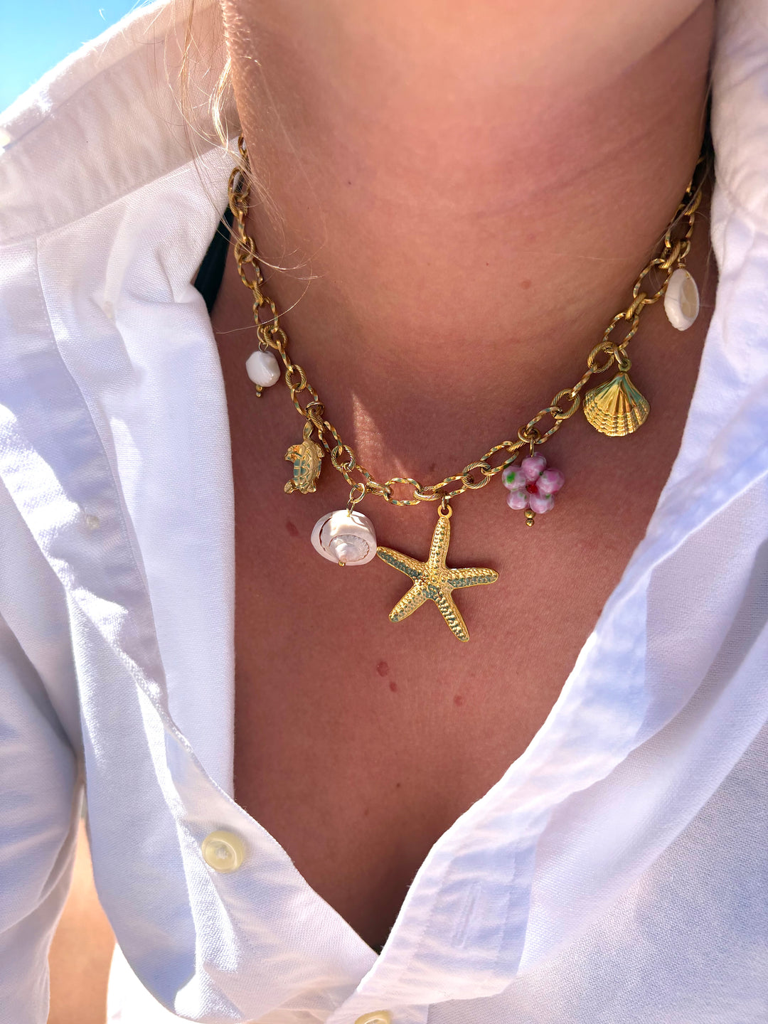 Gold Baby Pink Charm Necklace