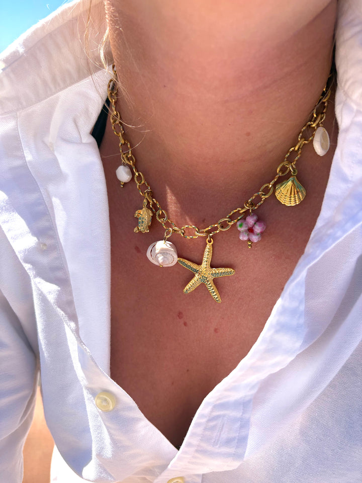 Gold Baby Pink Charm Necklace