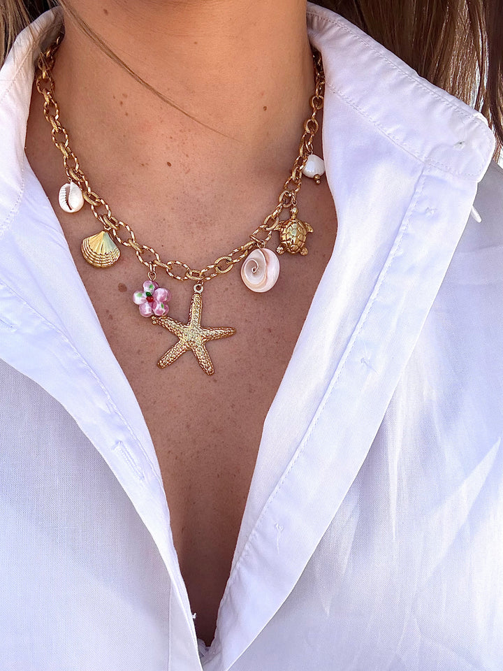 Gold Baby Pink Charm Necklace