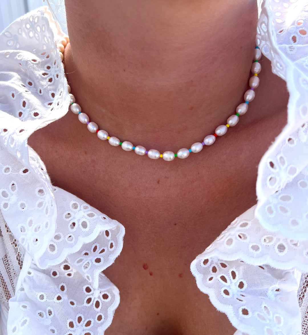 White Pearls With Coloured Details Necklace