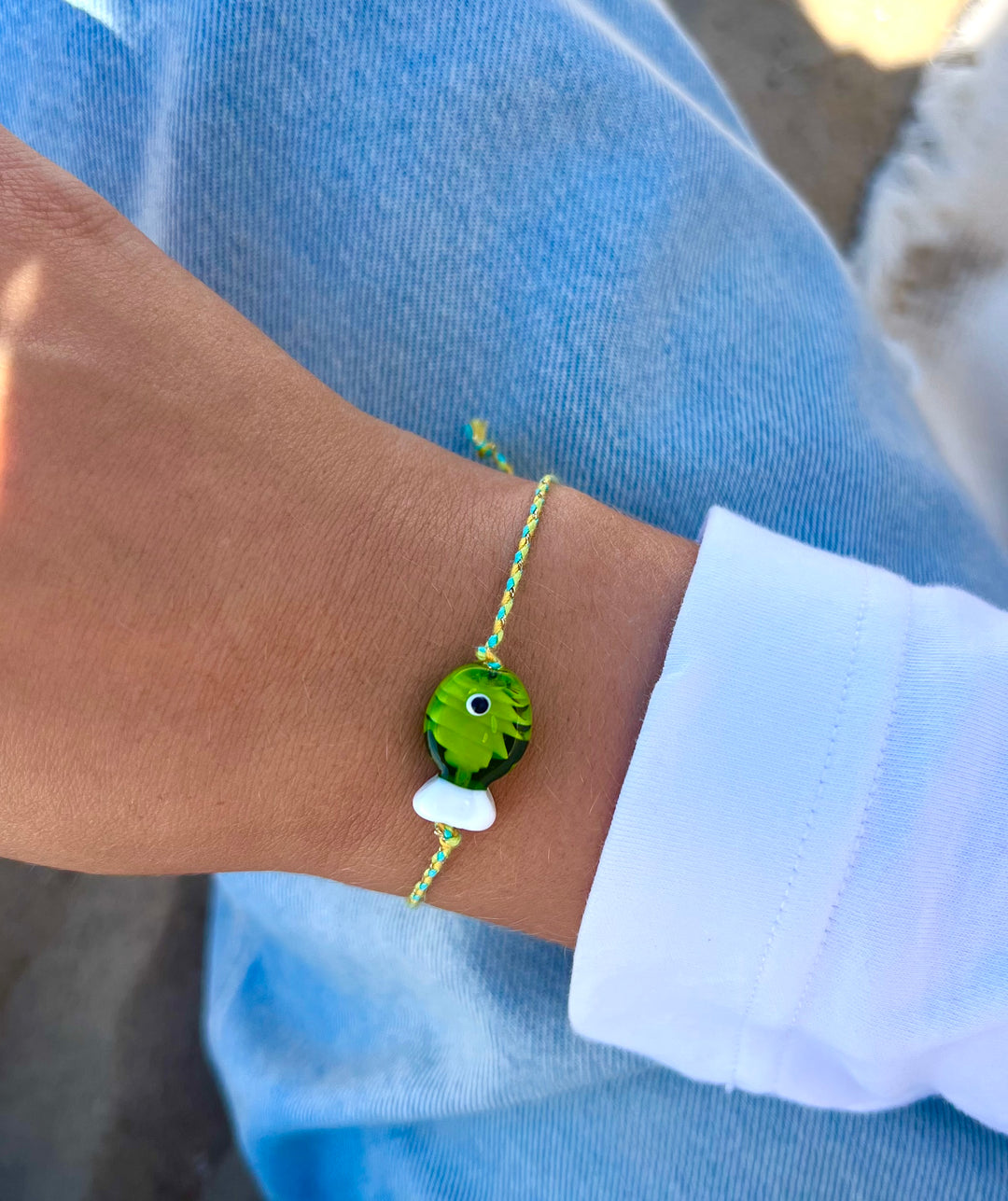 Light Green Cord Fishie Bracelet