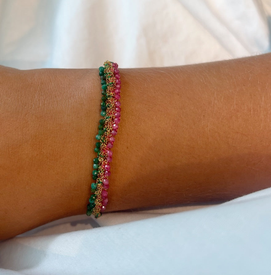 Green Pink Cord Bracelet