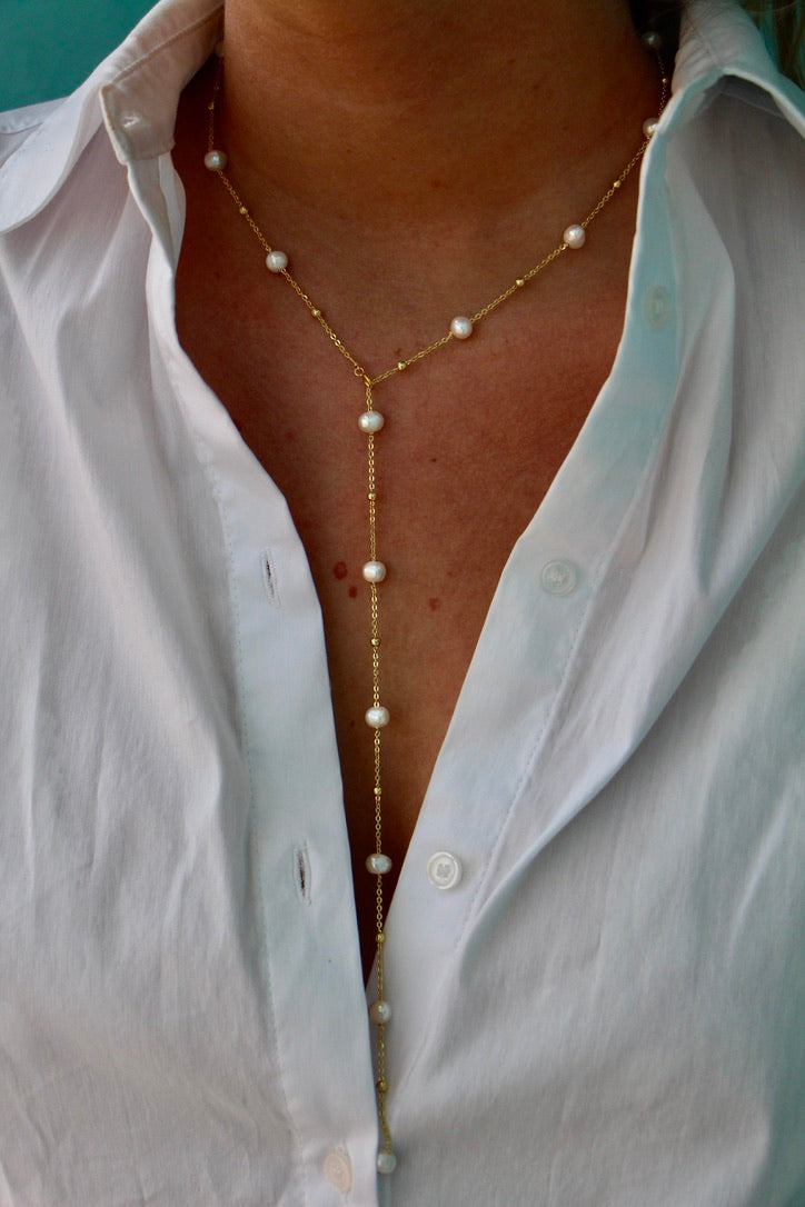 Lange pareldruppelketting