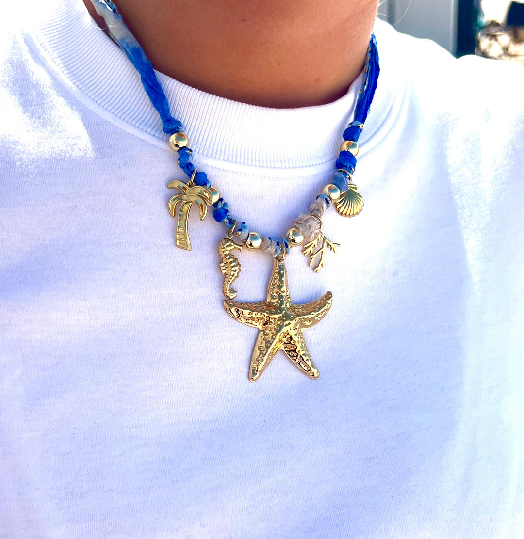 Blue Cord Starfish Necklace