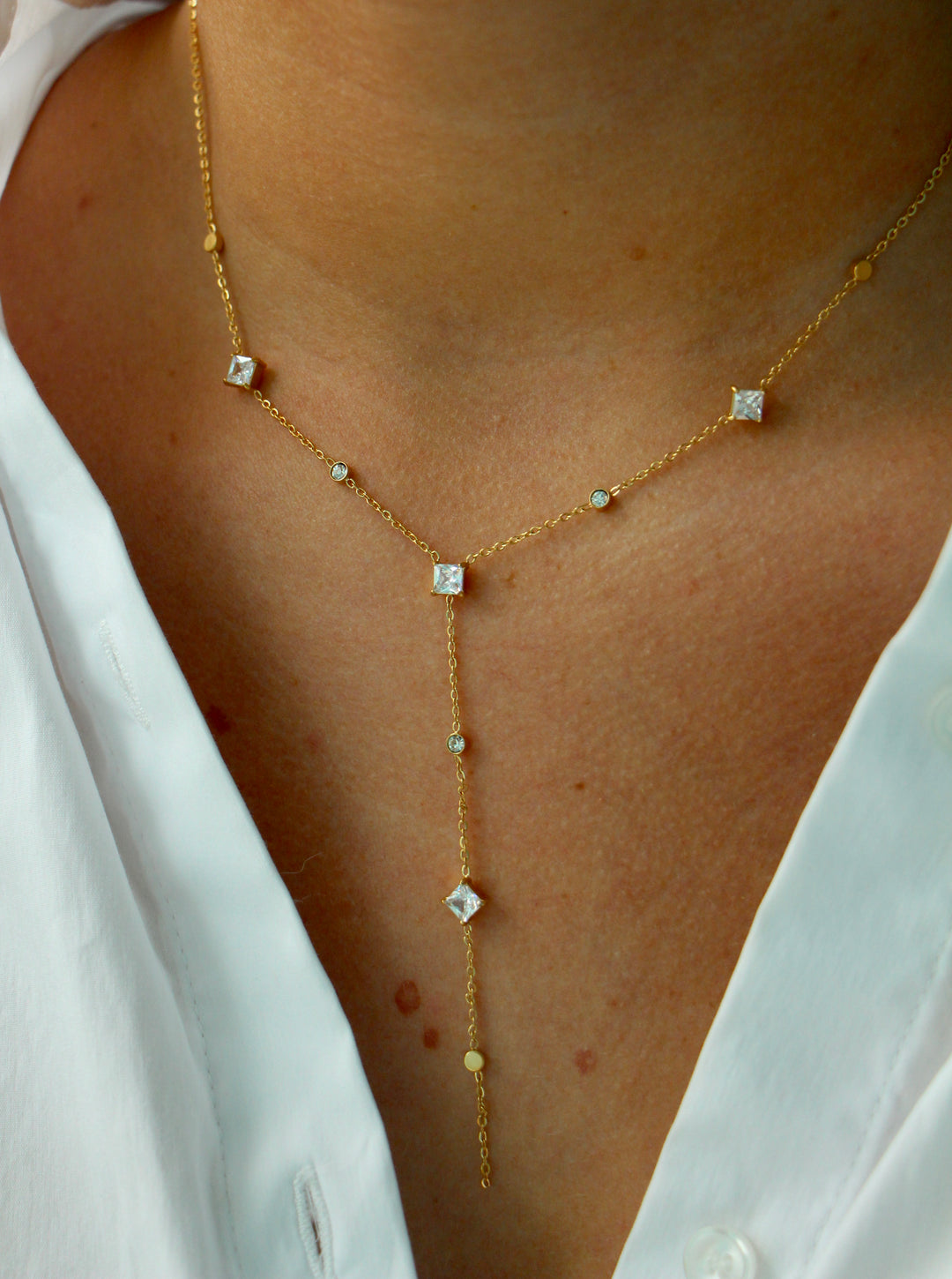 Vierkante diamanten druppel ketting