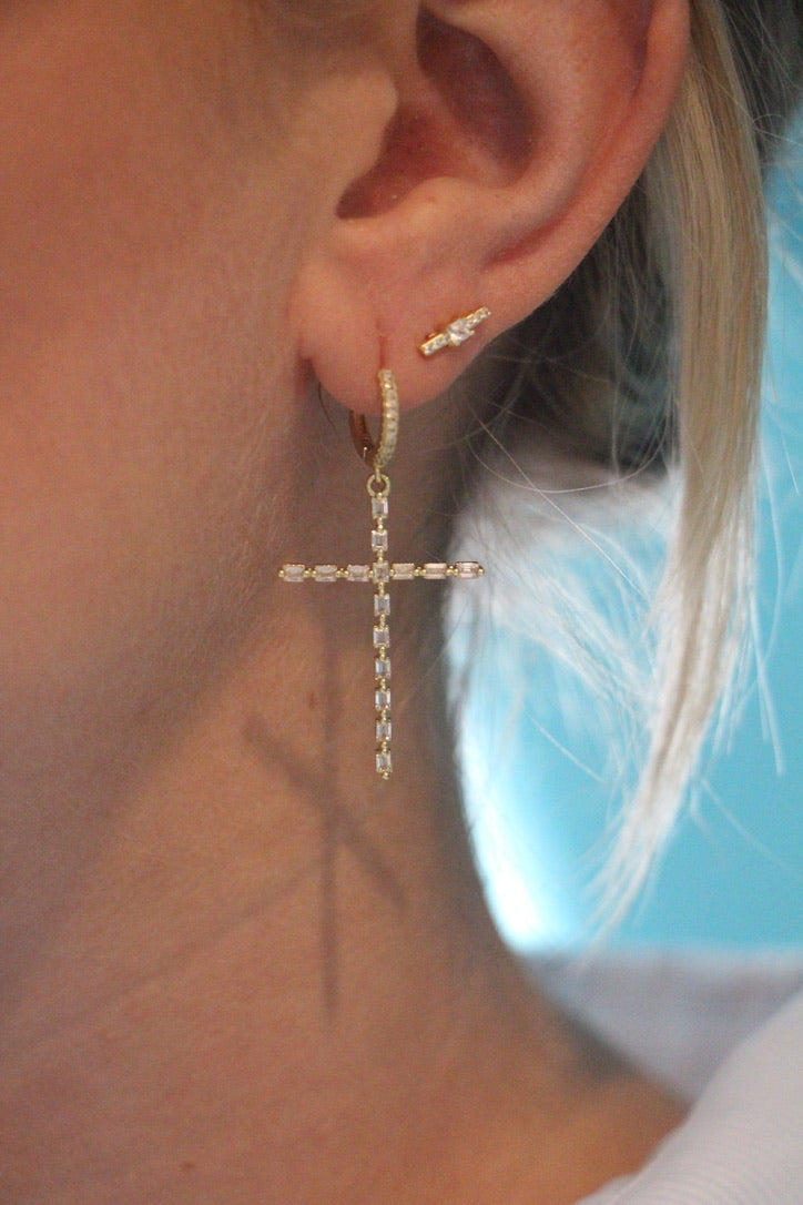 Baguette Cross Earring