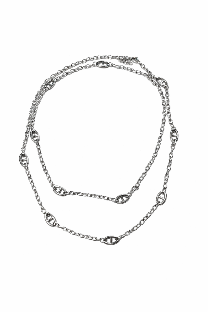 CHUNKY DOUBLE SIGNATURE SILVER NECKLACE