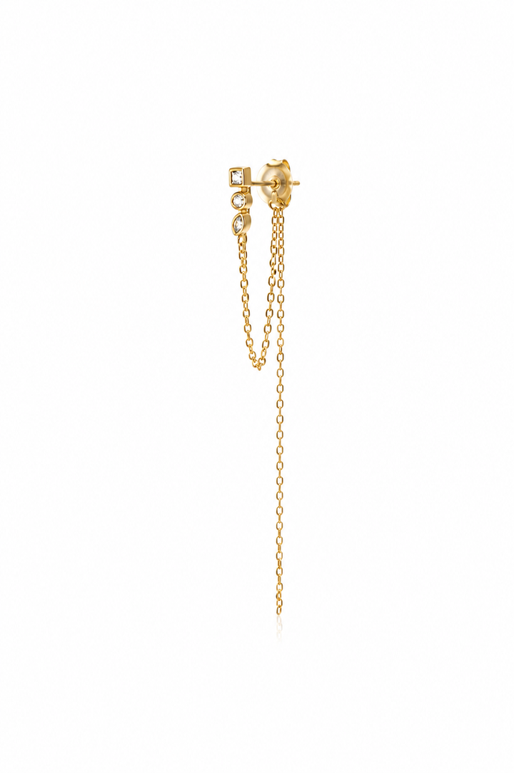 LONG ELEGANT TRIPLE STONE STUD CHAIN