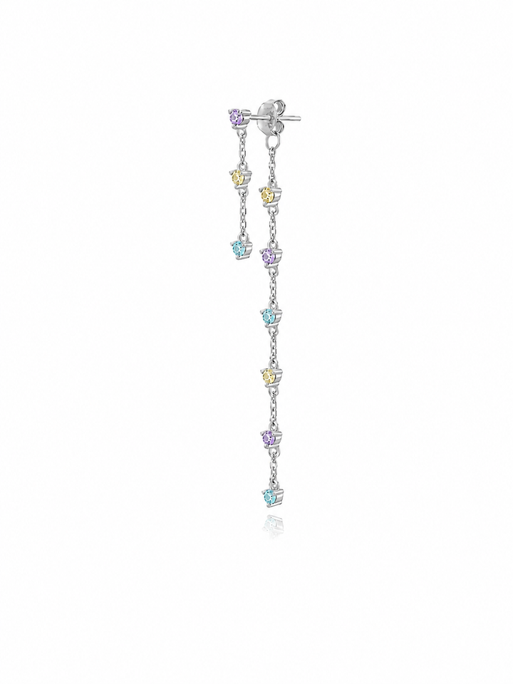 LONG SOFT PASTEL ZIRCONIA DROP EARRING SILVER