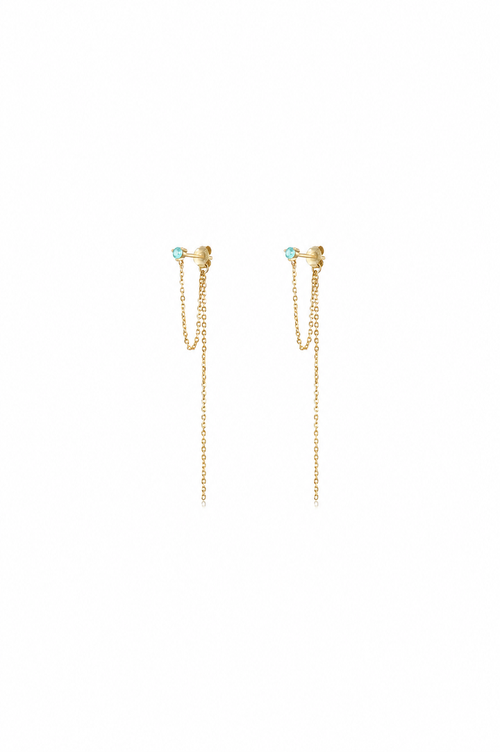 LONG ELEGANT AQUA GOLD STUD CHAIN