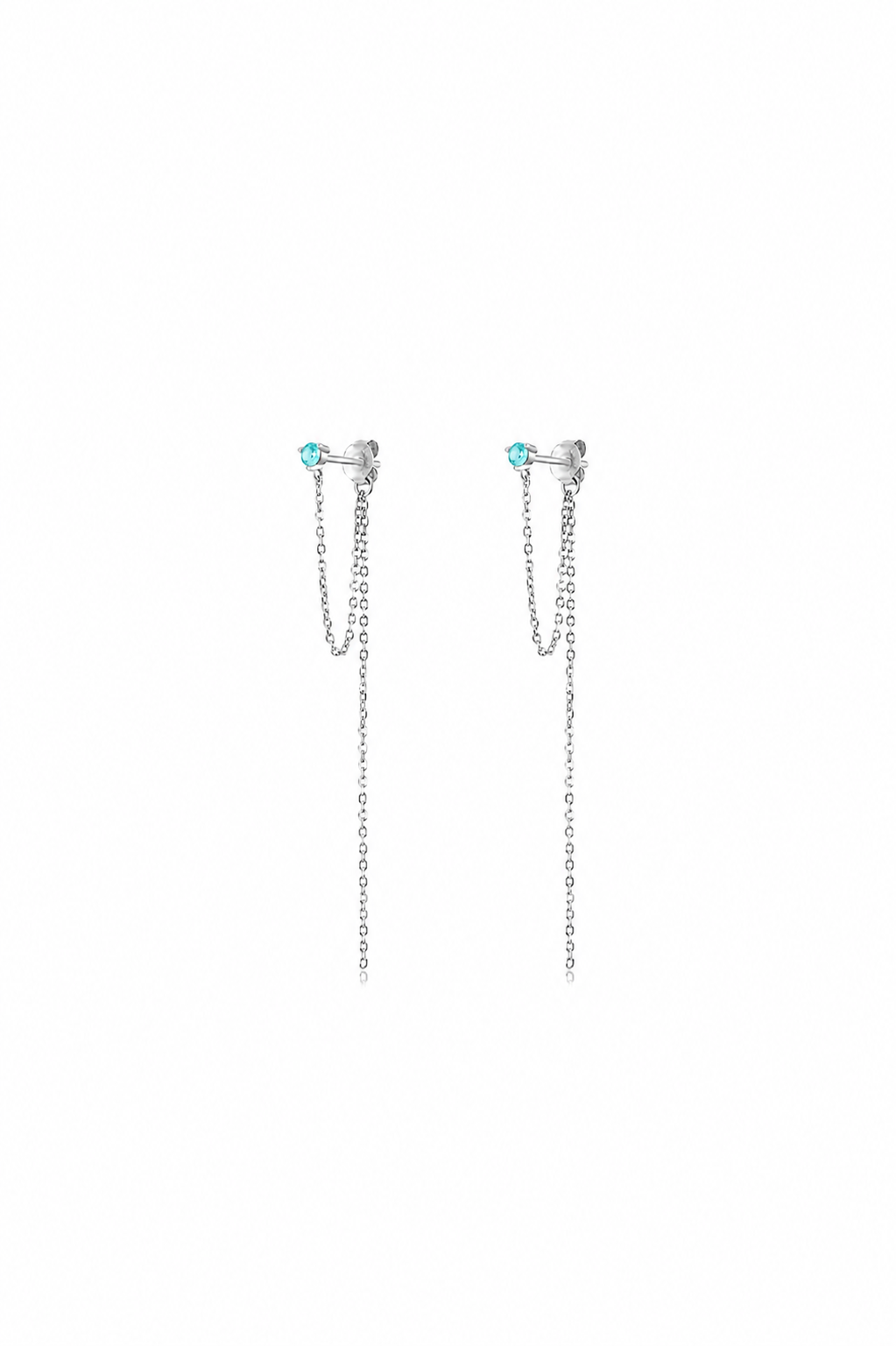 LONG ELEGANT AQUA SILVER STUD CHAIN