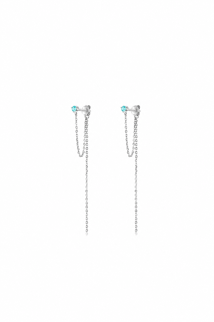 LONG ELEGANT AQUA SILVER STUD CHAIN