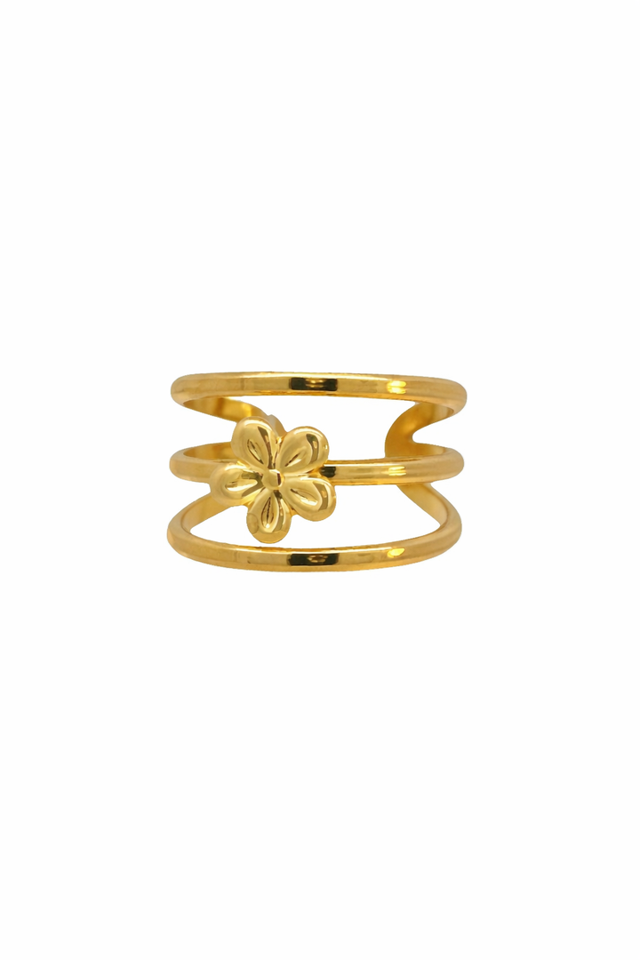 TRIPLE FLOWER BAR RING