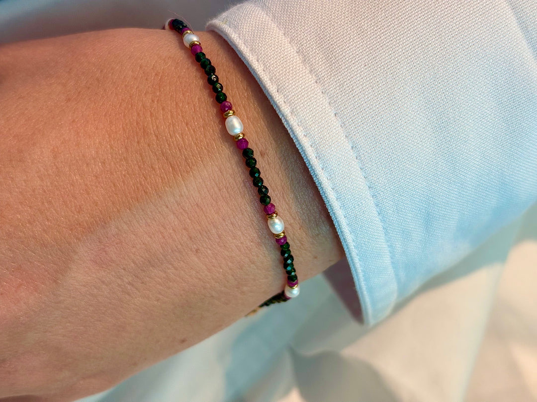 Green Pink Pearl Bracelet