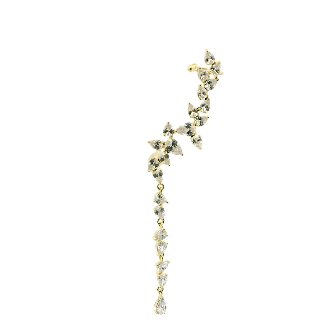 Elegant Floral Drop Earcuff Gold