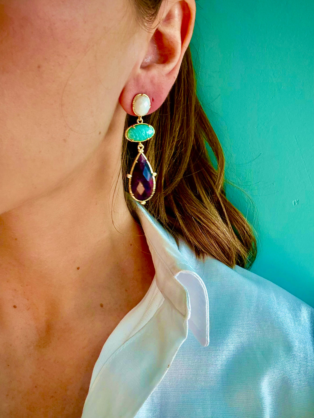 White Turquoise Purple Earrings