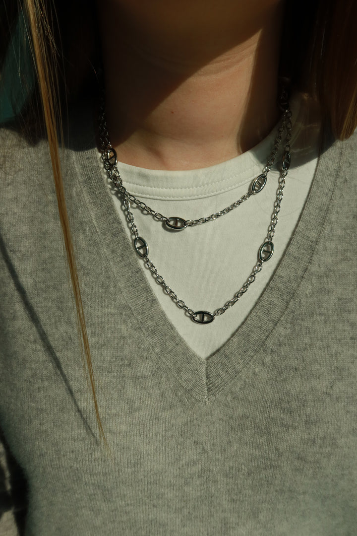CHUNKY DOUBLE SIGNATURE SILVER NECKLACE