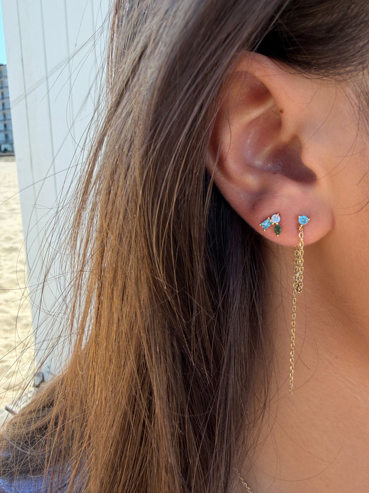 LONG ELEGANT AQUA GOLD STUD CHAIN