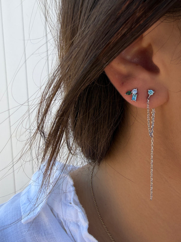 LONG ELEGANT AQUA SILVER STUD CHAIN