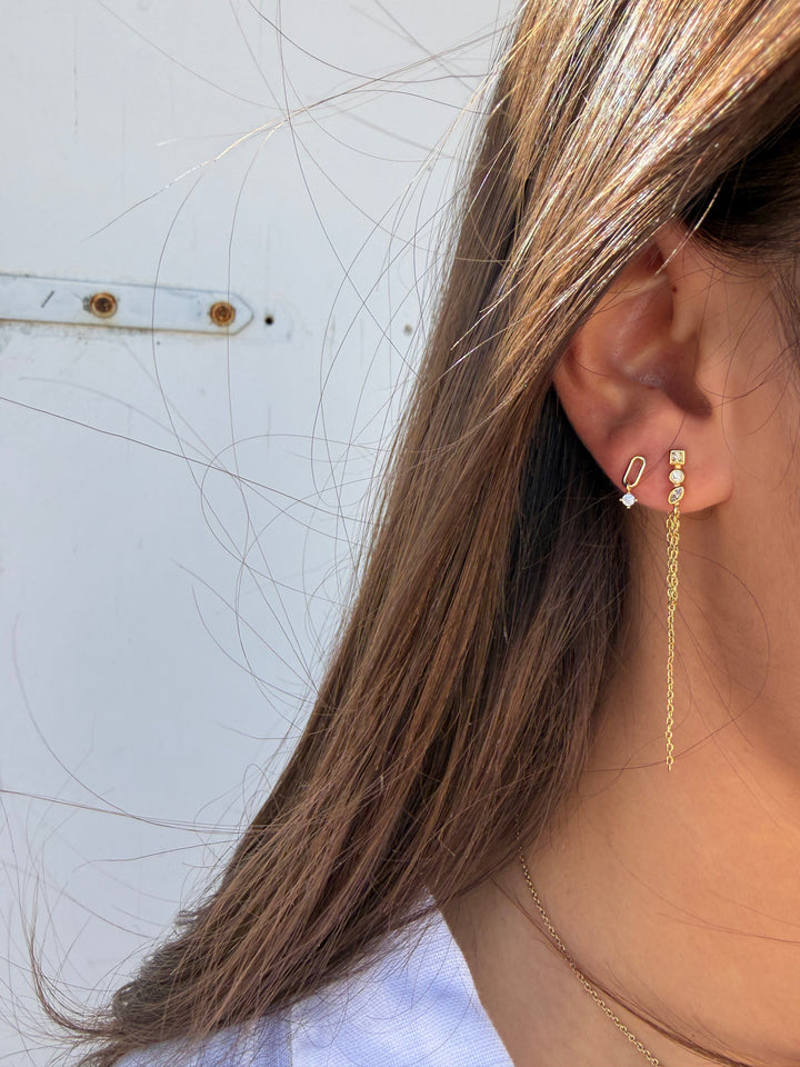 LONG ELEGANT TRIPLE STONE STUD CHAIN