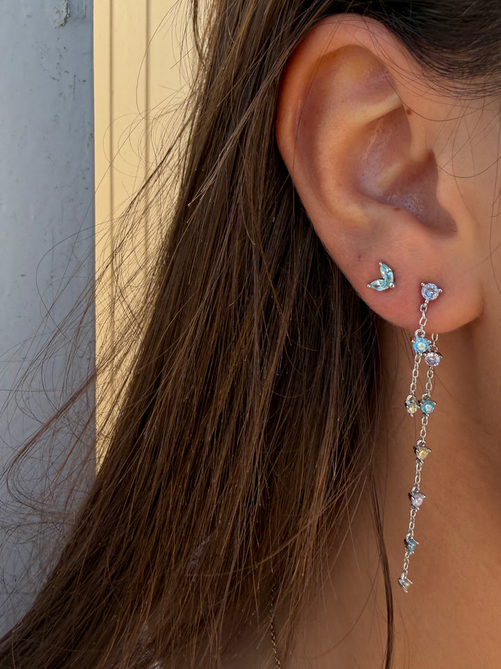 BUTTERFLY AQUA EARSTUD SILVER