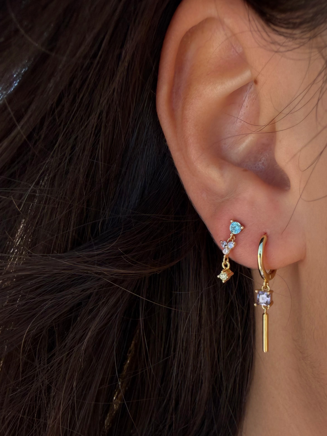 TRIPLE PASTEL GOLD DROP EARRING