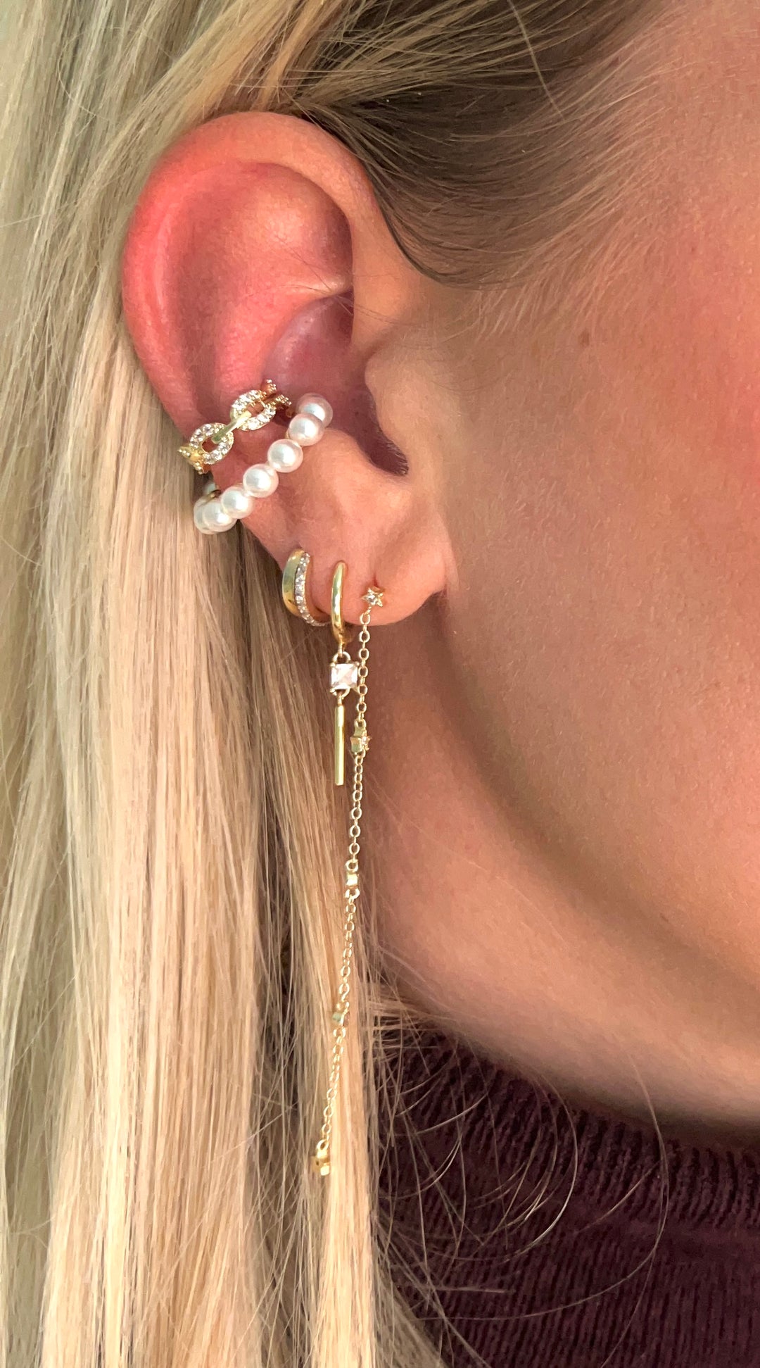 Double Pearl Lock Earcuff