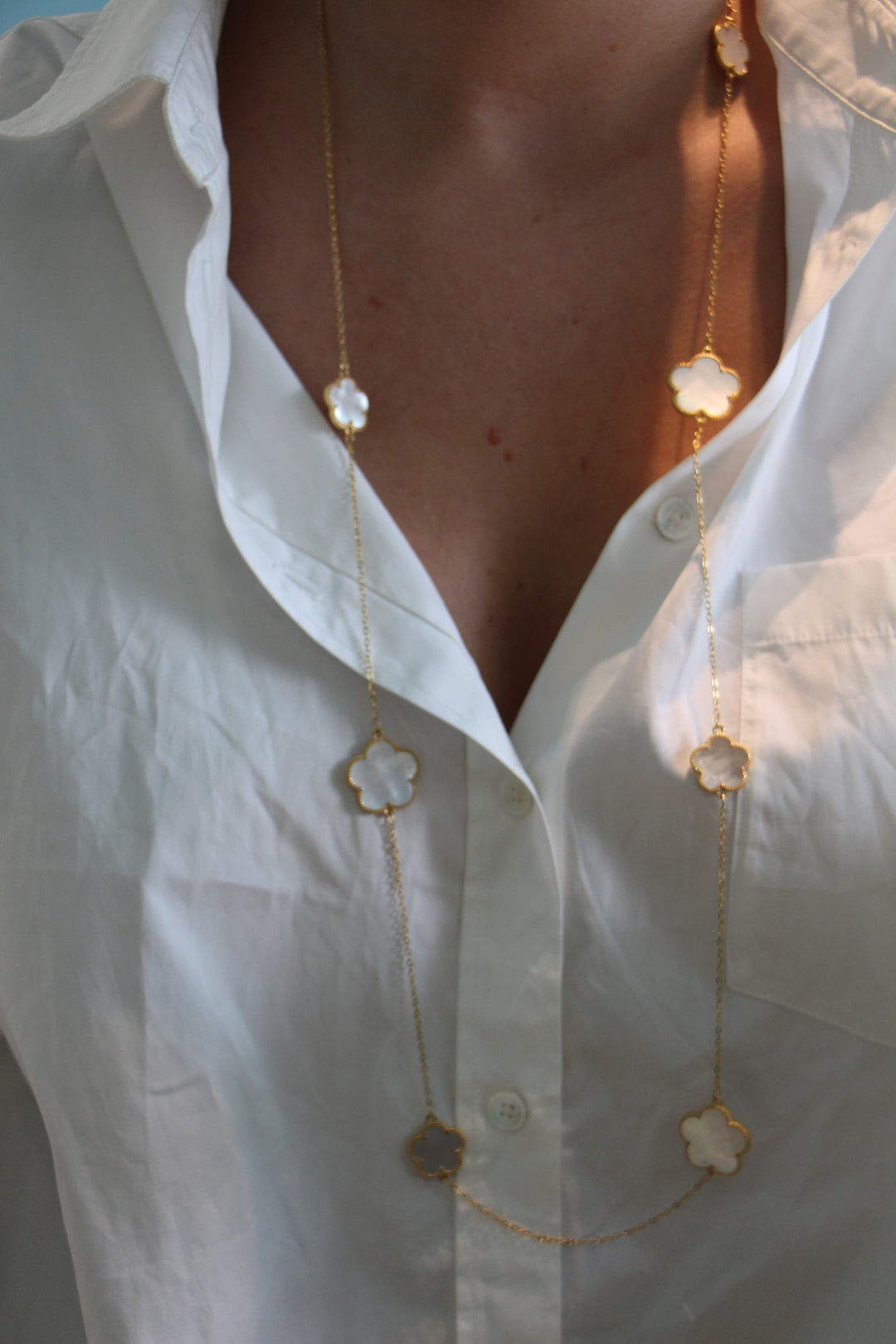 Long White Flower Necklace