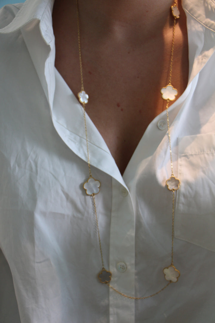Long White Flower Necklace