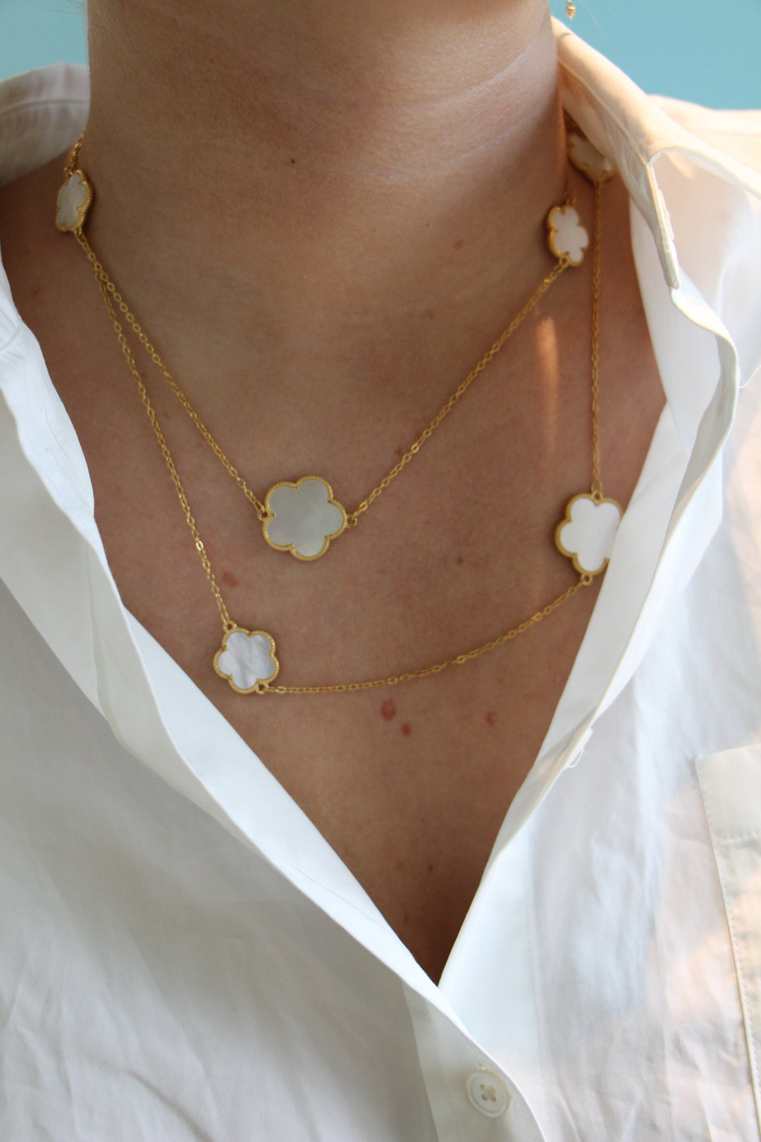 Long White Flower Necklace