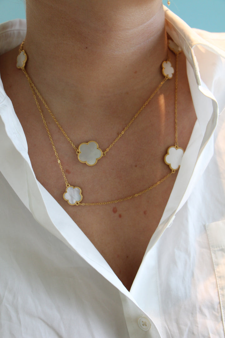 Long White Flower Necklace